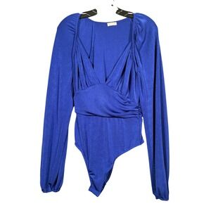Intimately Free People Royal Blue Deep V-Neck Long Sleeve Bodysuit Medium
